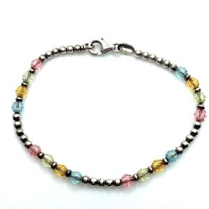 Vtg Sterling Silver Ball & Facet Cut Crystal Bracelet 925 Italy / 7.2”
